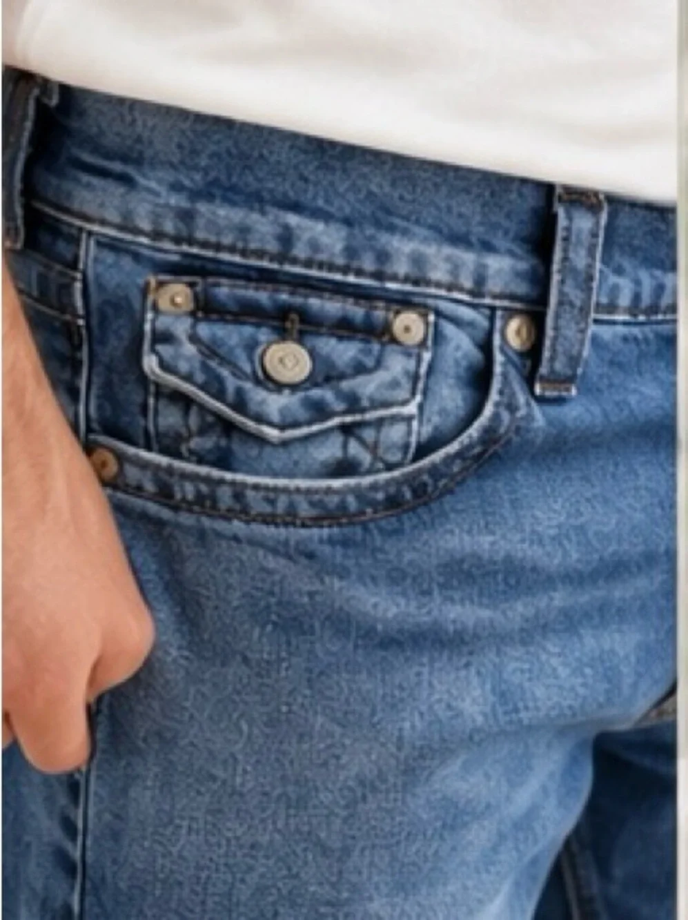True Religion Men’s Ricky Relaxed Straight Jeans 38 Medium Wash Flap Pocket